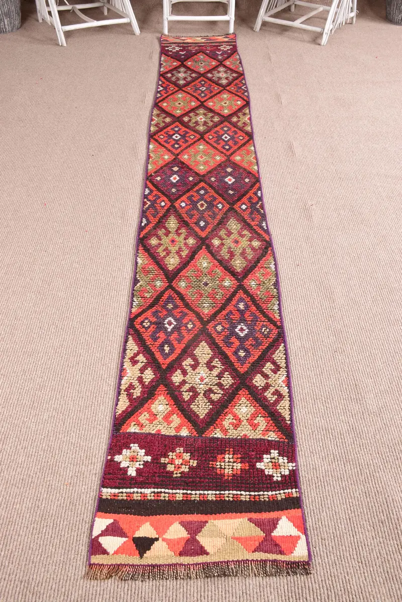 ヴィンテージ ランナー ラグ 53x375cm ハーキ レッド パッチワーク トルコ ラグ - 1