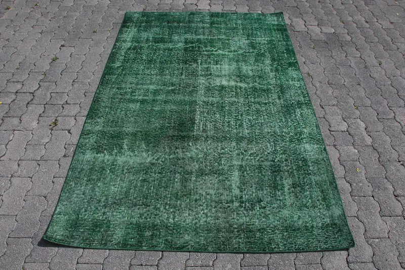 Eleganter grüner Perserteppich, 4,2 x 6,6 Fuß, schickes Dekor