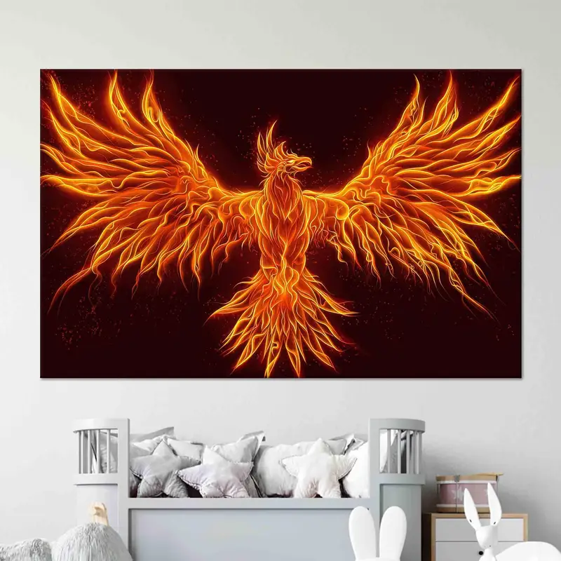 エレガントなフェニックス鳥のイラスト: 抽象キャンバス アート プリント