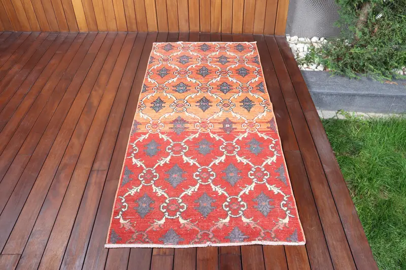2.8x6.1 ft Vintage Halı, Türk Vurgulu Halı, Kırmızı Gri Ombré Halı - 1