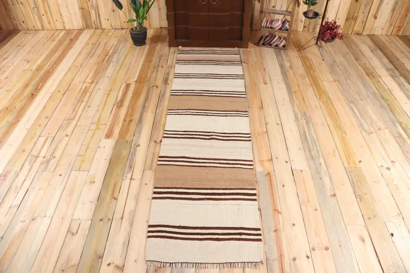2,4x8,9 ft Läufer Vintage türkischer Teppich, brauner geometrischer Wollteppich - 1