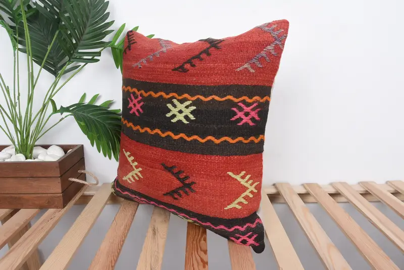 Home Decor Pillow, Pillow Cover, Kilim Pillow, Toss Pillow, Handwoven Pillow Cover Cushion Cover, 20x20 Red Pillow, Kilim Pillow Cover - 5