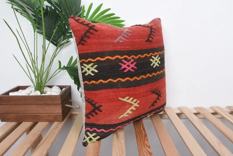 Home Decor Pillow, Pillow Cover, Kilim Pillow, Toss Pillow, Handwoven Pillow Cover Cushion Cover, 20x20 Red Pillow, Kilim Pillow Cover - 4