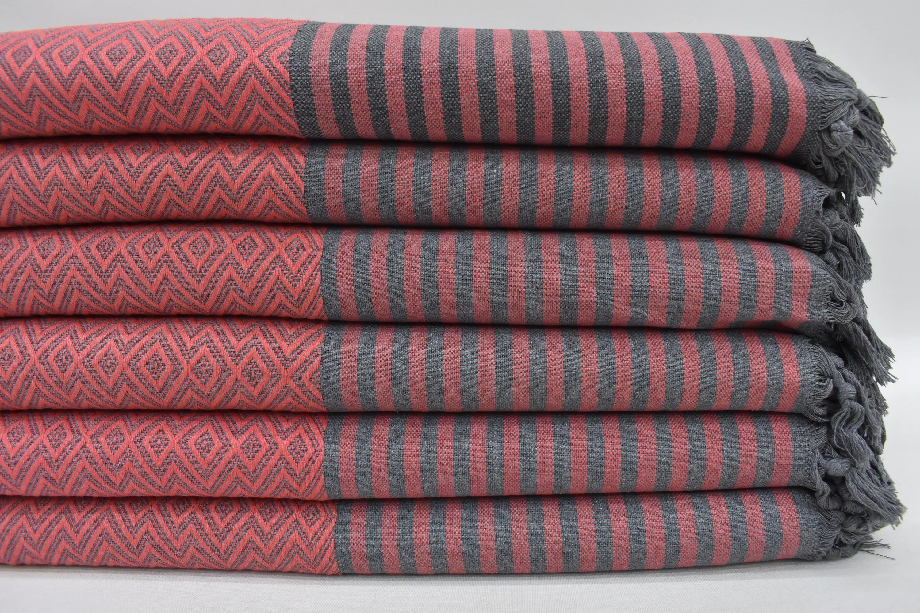 Vermilion Diamond Throw Organic Cotton Monogram Blanket, 103x79 Inches - 1