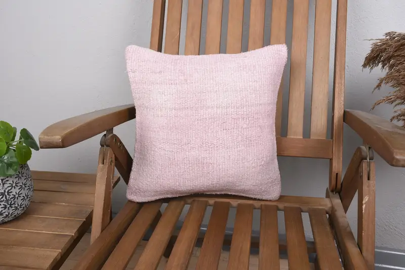 Vintage Small Square Cushion, 14x14 inch Pink Accent Moroccan Pillow - 1