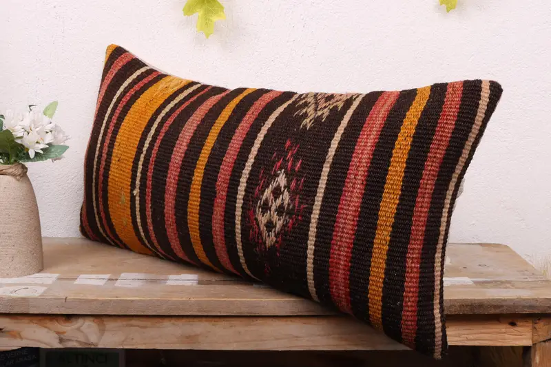 Aesthetic Cushion, 12x24 Orange Pillow Sham, Ethnical Kilim Rug Pillow, Gift Pillow, Pillow Sham, Interior Designer Pillow - 4