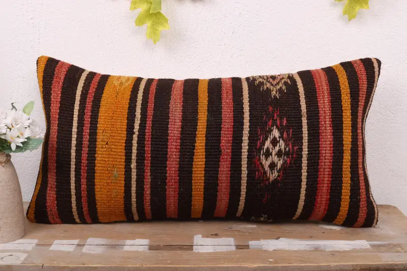 Aesthetic Cushion, 12x24 Orange Pillow Sham, Ethnical Kilim Rug Pillow, Gift Pillow, Pillow Sham, Interior Designer Pillow - 2