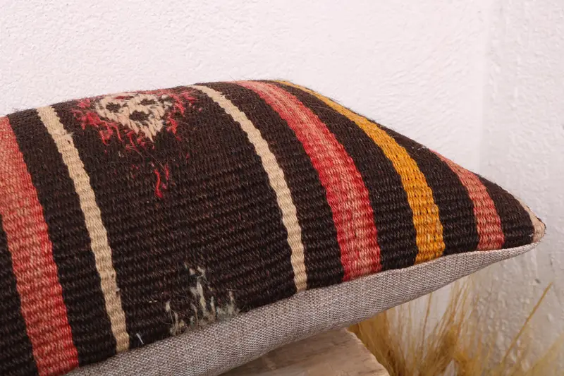 Aesthetic Cushion, 12x24 Orange Pillow Sham, Ethnical Kilim Rug Pillow, Gift Pillow, Pillow Sham, Interior Designer Pillow - 6