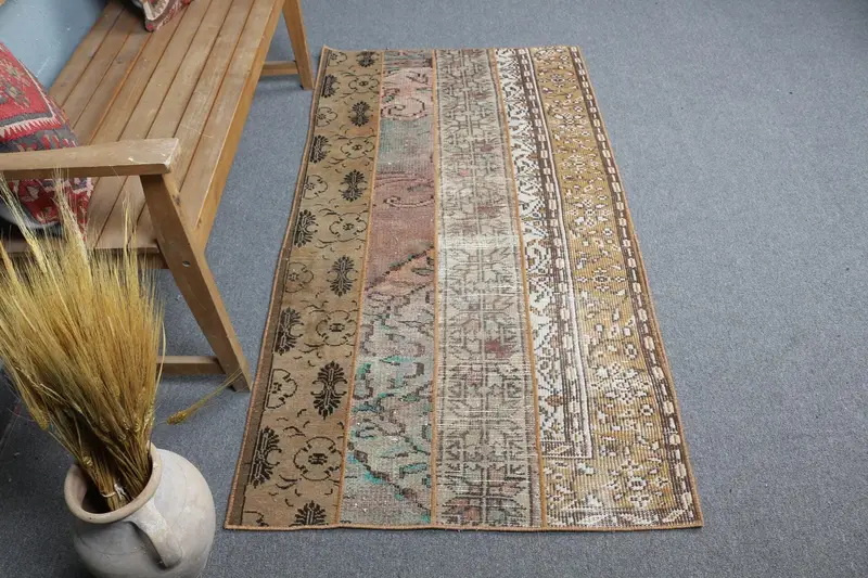 Alfombra marrón ombré, 3x5 pies con detalles en verde