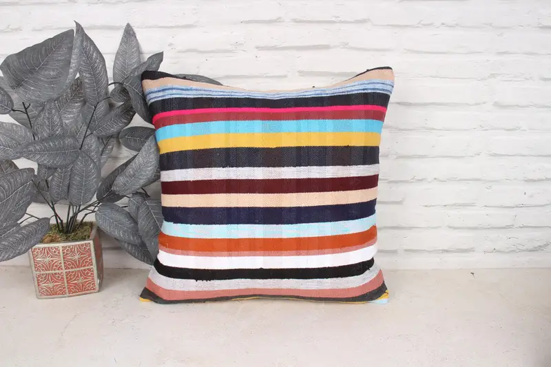 Home Decor Pillow, Boho Pillow Sham Cover, Personalized Gift Pillow Cushion Cover, Kilim Pillow Cover, 18x18 Blue Pillow Case, Cushion Case - 1