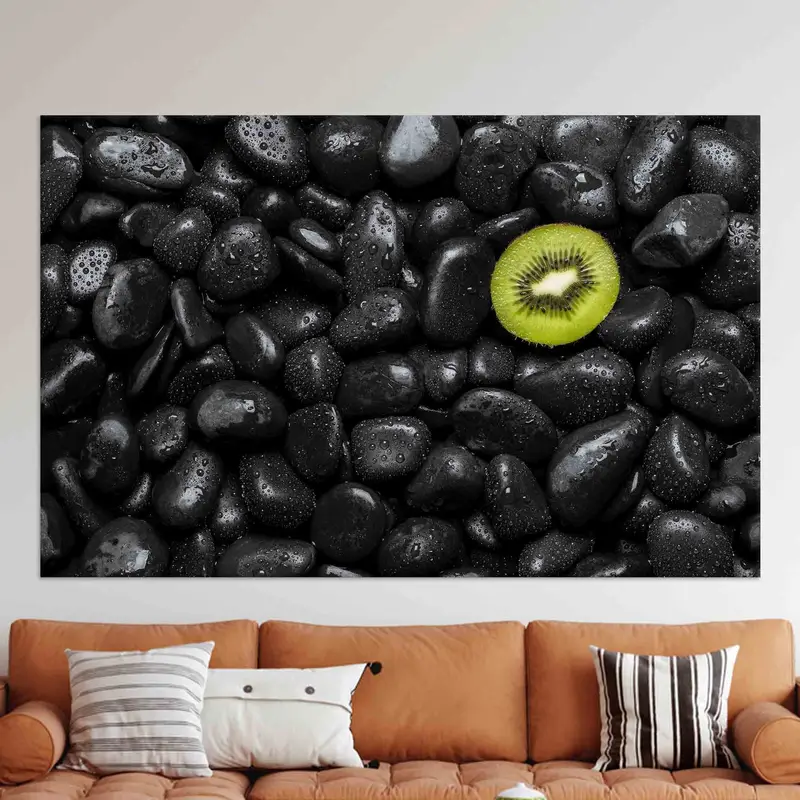 Trendige bedruckte Leinwand mit Kiwi-Schwarzsteinmuster für elegante Küchen