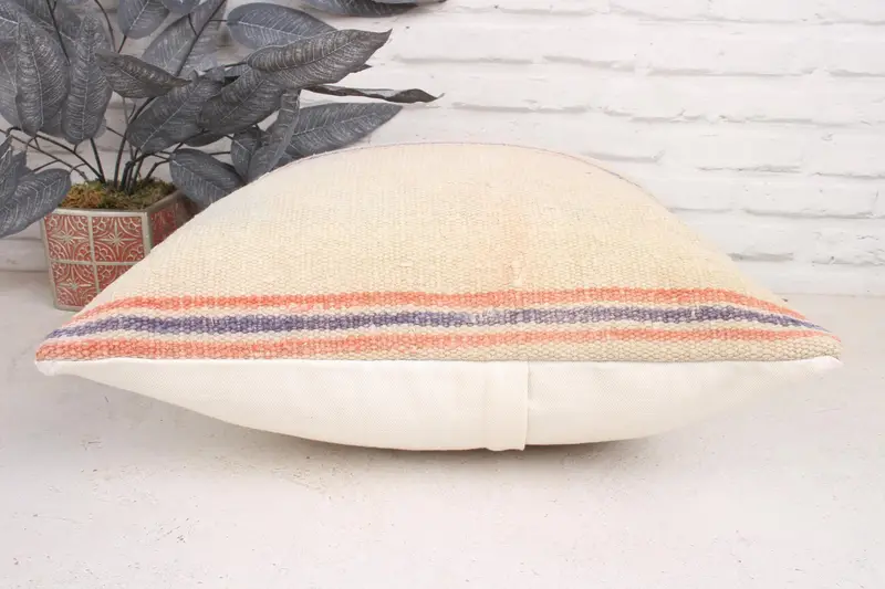 18x18 Beige Cushion Cover, Pillow Sham, Christmas Pillow Case, Throw Kilim Pillow, Floor Pillow Cover, Handmade Kilim Cushion, Home Decor Pillow - 5