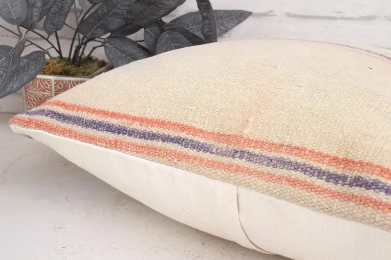 18x18 Beige Cushion Cover, Pillow Sham, Christmas Pillow Case, Throw Kilim Pillow, Floor Pillow Cover, Handmade Kilim Cushion, Home Decor Pillow - 7