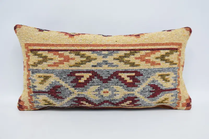 Office Chair Pillow Sham, Home Decor Pillow, 12x24 Yellow Pillow Sham, Rustic Cushion, Pillow Case, Kilim Cushion Sham, Vintage Kilim Pillow - 1