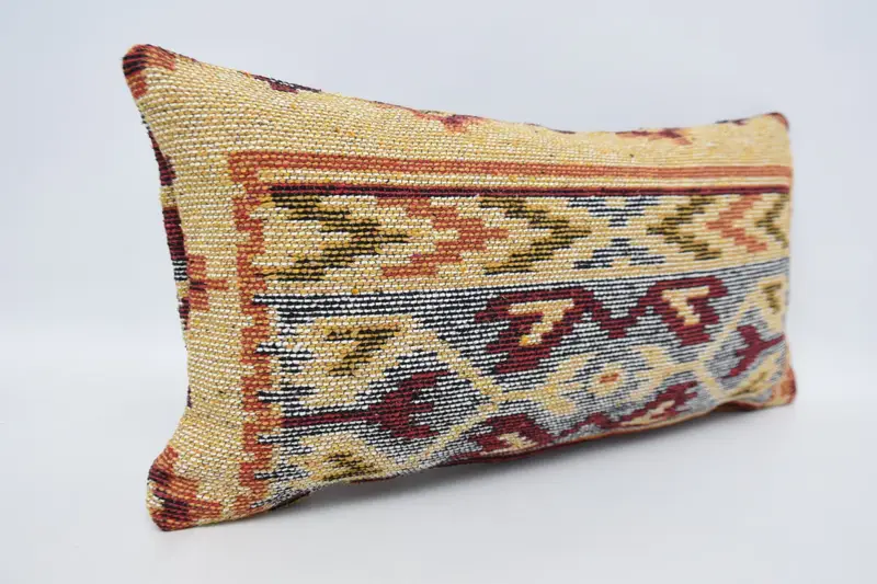 Office Chair Pillow Sham, Home Decor Pillow, 12x24 Yellow Pillow Sham, Rustic Cushion, Pillow Case, Kilim Cushion Sham, Vintage Kilim Pillow - 3