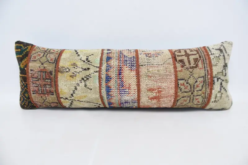 Beige türkischer Kissenbezug, antikes 12x35 Zoll Wollkissen - 1