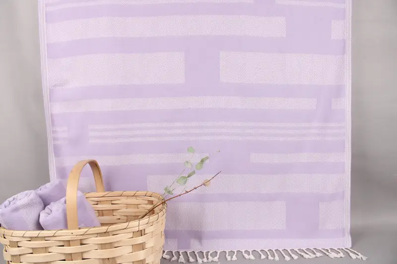 Turkish Beach Towel Monogram Lilac Chevron, Beige, Organic Cotton, 38x67 Inches