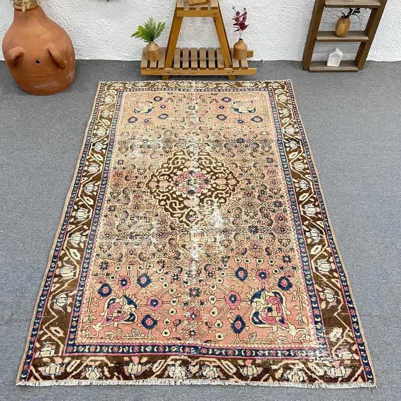 Vibrant Orange Rug, 127x192 cm Floral and Paisley Design