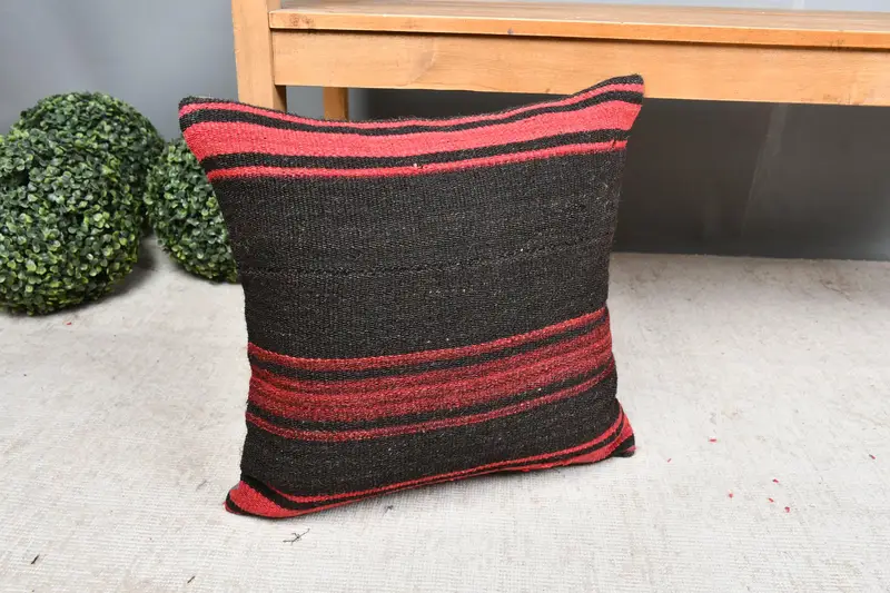 18x18 Red Cushion Case, Ethnical Kilim Rug Pillow, Throw Kilim Pillow, Cushion Case, Boho Chic Cushion Case, Interior Designer Pillow - 7
