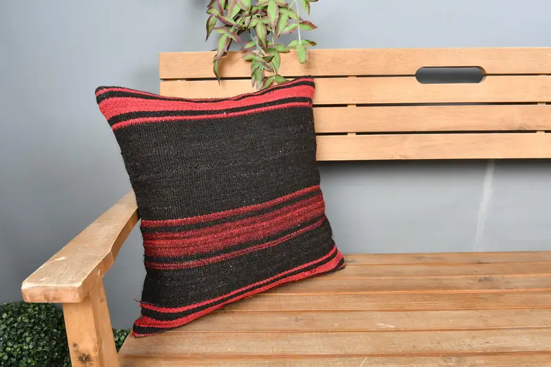 18x18 Red Cushion Case, Ethnical Kilim Rug Pillow, Throw Kilim Pillow, Cushion Case, Boho Chic Cushion Case, Interior Designer Pillow - 1
