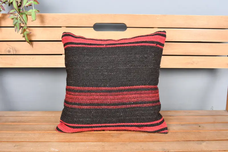18x18 Red Cushion Case, Ethnical Kilim Rug Pillow, Throw Kilim Pillow, Cushion Case, Boho Chic Cushion Case, Interior Designer Pillow - 6