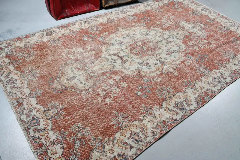 Vintage 5.6x9.6 ft Halı, Oushak Türk Halısı, Kırmızı Oryantal Halı Yün - 1