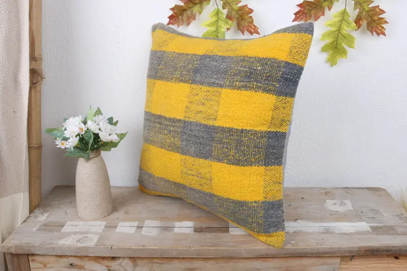 Home Decor Pillow, 16x16 Yellow Cushion Case, Nomadic Pillow, Pillow Case, Vintage Kilim Throw Pillow, Antique Pillows, Bolster Pillow Sham - 4
