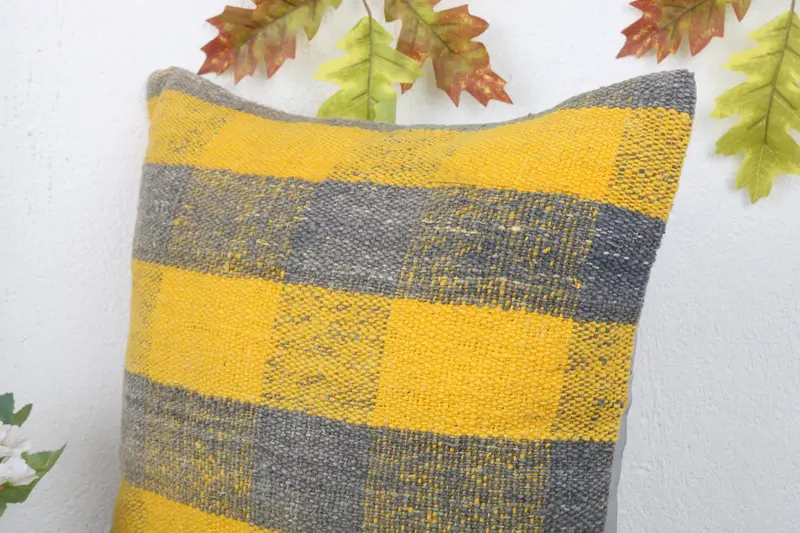 Home Decor Pillow, 16x16 Yellow Cushion Case, Nomadic Pillow, Pillow Case, Vintage Kilim Throw Pillow, Antique Pillows, Bolster Pillow Sham - 5