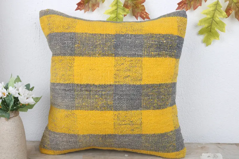 Home Decor Pillow, 16x16 Yellow Cushion Case, Nomadic Pillow, Pillow Case, Vintage Kilim Throw Pillow, Antique Pillows, Bolster Pillow Sham - 2
