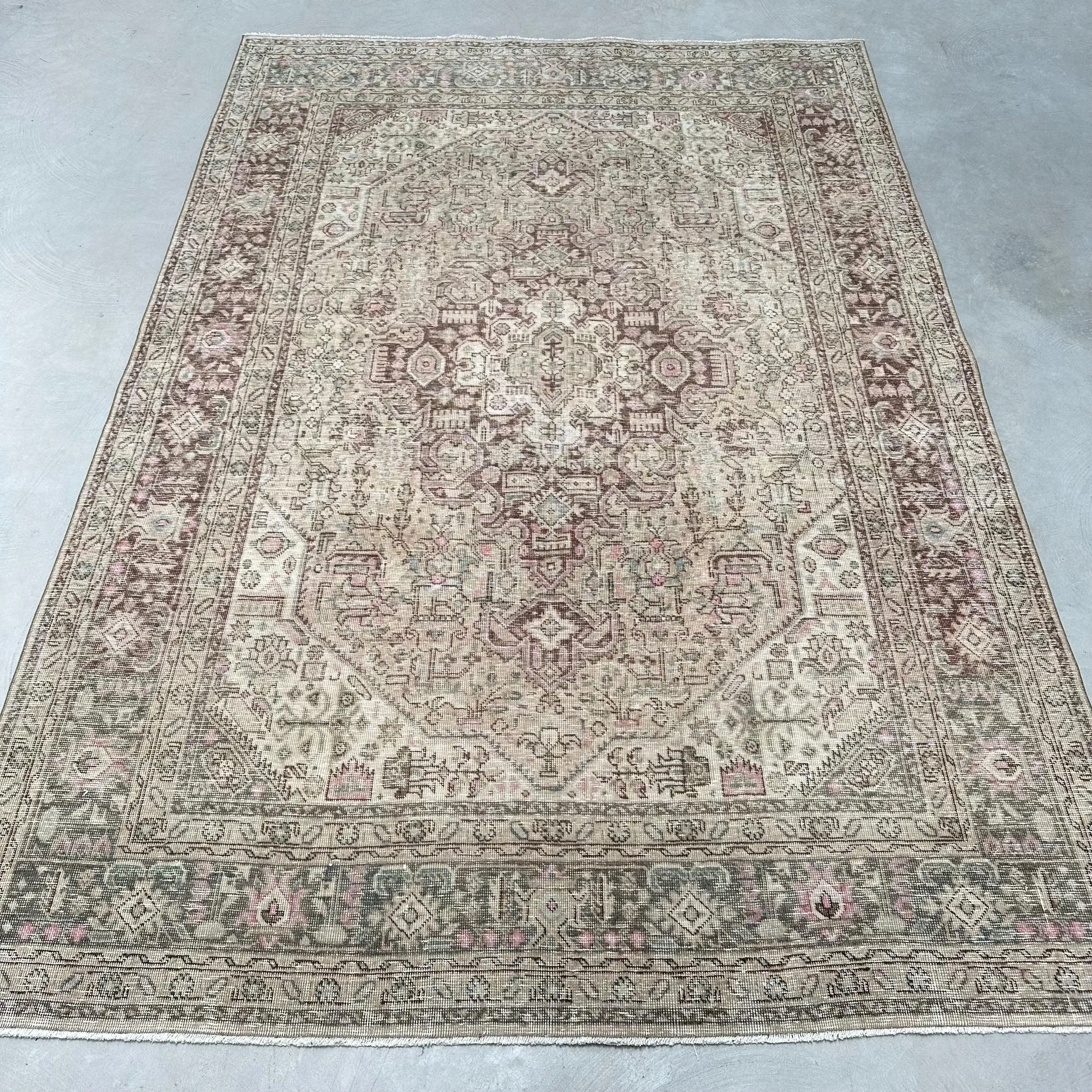 Vintage 6.5x9.6 ft Halı, Büyük Türk Halısı, Kahverengi Gri Yün Halı - 1