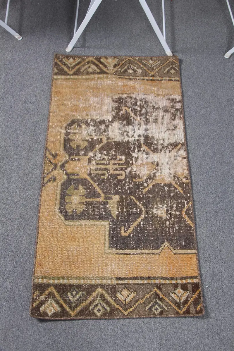 Alfombra Ikat Amarilla 1,7x3,4 ft, Elegantes Detalles Marrón