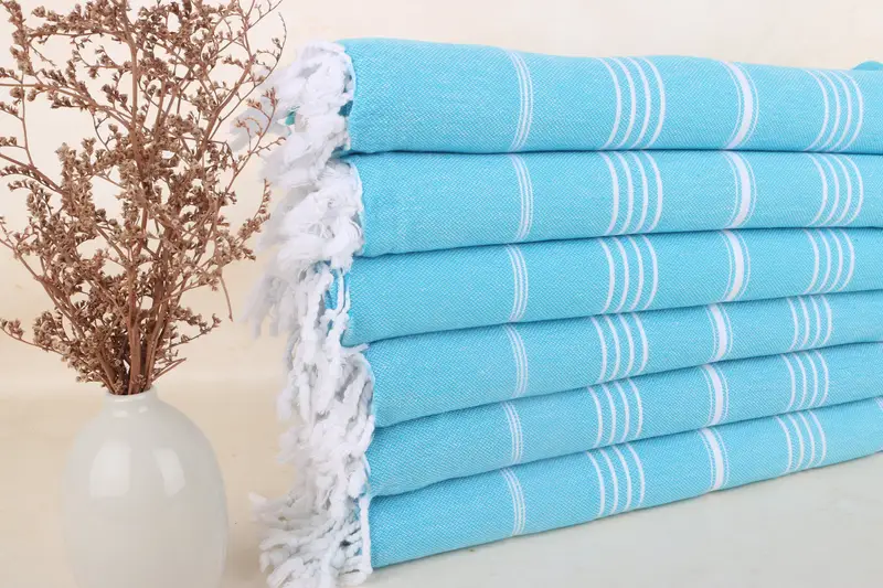 Turkish Beach Towel Turquoise Striped, 40x71 Inches Organic Cotton