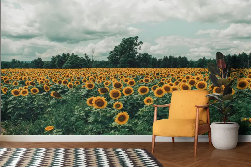 Sunflower Field Landscape Wall Stickers, View Wall Paper, Kitchen Wallpaper, Field Landscape Wallpaper, Stick On Wallpaper Art Deco, - 6