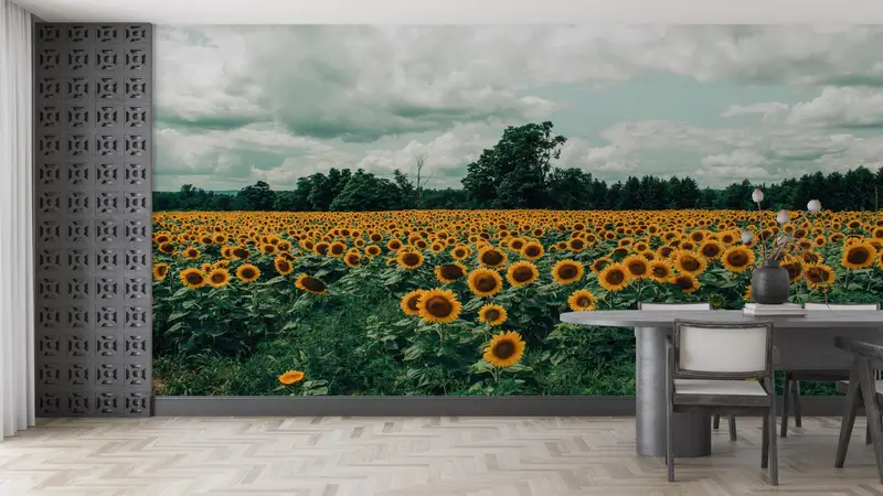 Sunflower Field Landscape Wall Stickers, View Wall Paper, Kitchen Wallpaper, Field Landscape Wallpaper, Stick On Wallpaper Art Deco, - 2