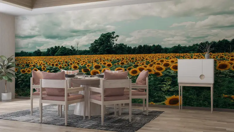 Sunflower Field Landscape Wall Stickers, View Wall Paper, Kitchen Wallpaper, Field Landscape Wallpaper, Stick On Wallpaper Art Deco, - 8