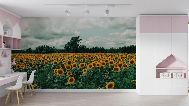 Sunflower Field Landscape Wall Stickers, View Wall Paper, Kitchen Wallpaper, Field Landscape Wallpaper, Stick On Wallpaper Art Deco, - 7