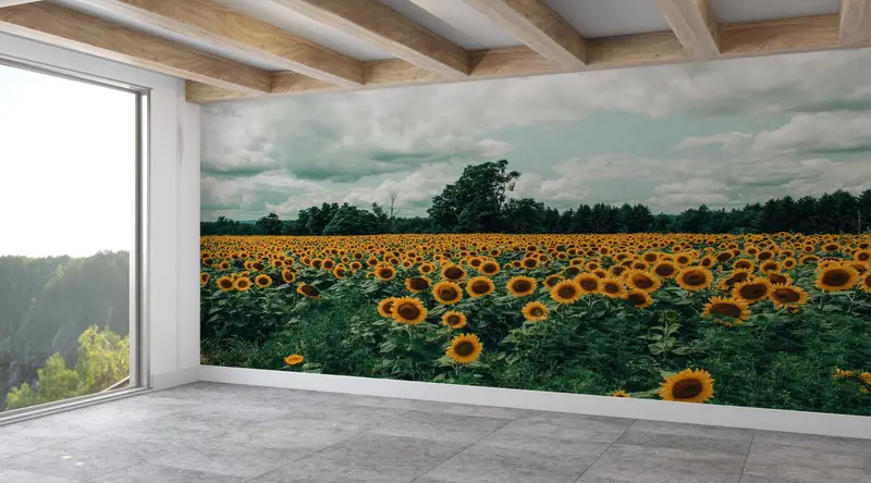 Sunflower Field Landscape Wall Stickers, View Wall Paper, Kitchen Wallpaper, Field Landscape Wallpaper, Stick On Wallpaper Art Deco, - 3