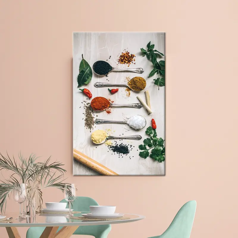 Elegant Spices Canvas Print: Vibrant Kitchen Art Decor