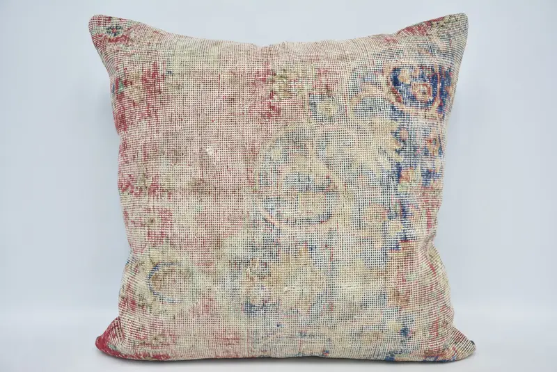 Almohada de tiro bordada roja y bronce 32x32, almohada cuadrada vintage