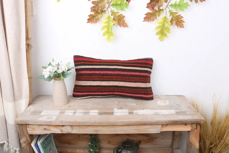 Outdoor Patio Pillow, 8x16 Red Pillow Cover, Cushion, Handmade Rug Seat Cushion Case, Pillow for Couch, Pet Pillow, Kilim Pillow, Antique Pillows - 1