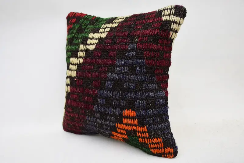 Throw Kilim Pillow, Boho Chic Pillow Cover, Cushion Case, Handmade Pillow Sham, Turkish Kilim Pillow, 12x12 Green Pillow Sham, Antique Pillows - 3