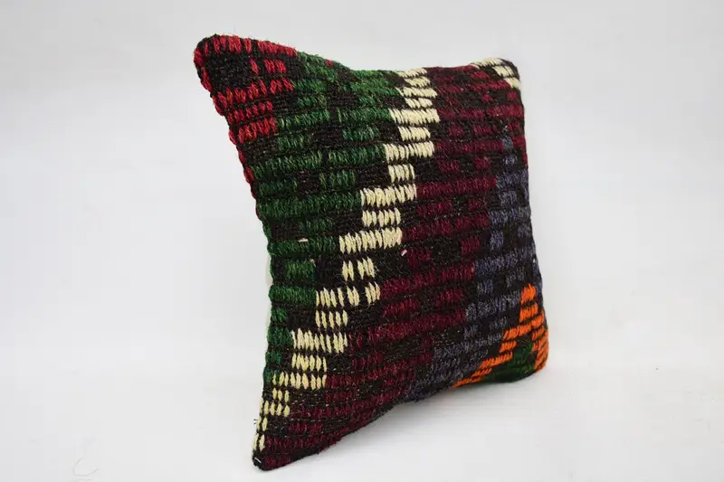 Throw Kilim Pillow, Boho Chic Pillow Cover, Cushion Case, Handmade Pillow Sham, Turkish Kilim Pillow, 12x12 Green Pillow Sham, Antique Pillows - 2
