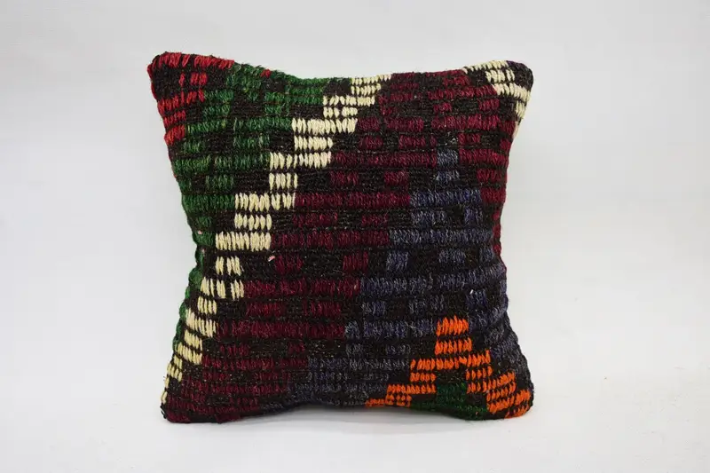 Throw Kilim Pillow, Boho Chic Pillow Cover, Cushion Case, Handmade Pillow Sham, Turkish Kilim Pillow, 12x12 Green Pillow Sham, Antique Pillows - 1