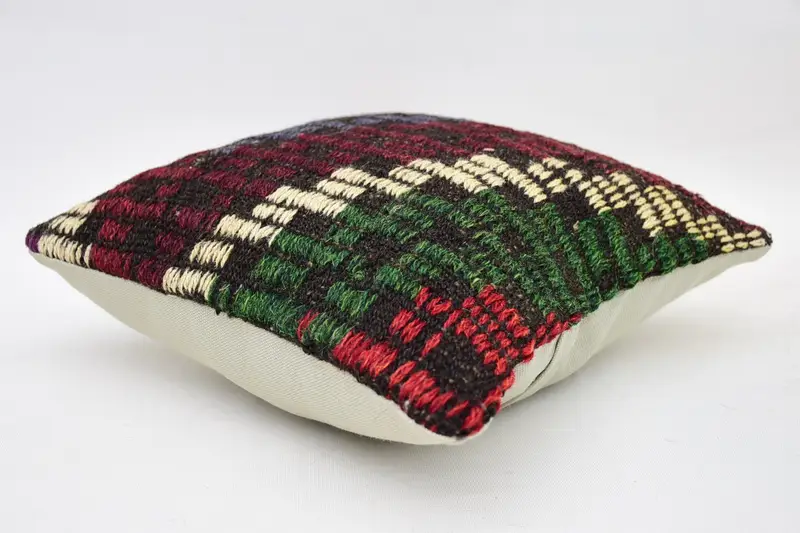 Throw Kilim Pillow, Boho Chic Pillow Cover, Cushion Case, Handmade Pillow Sham, Turkish Kilim Pillow, 12x12 Green Pillow Sham, Antique Pillows - 5