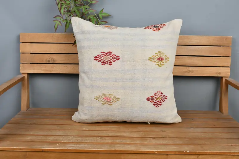 Pillow, Pattern Throw Pillow Sham, Home Decor Pillow, Vintage Pillow, Handmade Kilim Cushion, 24x24 Beige Cushion, Pet Cushion Cover - 6