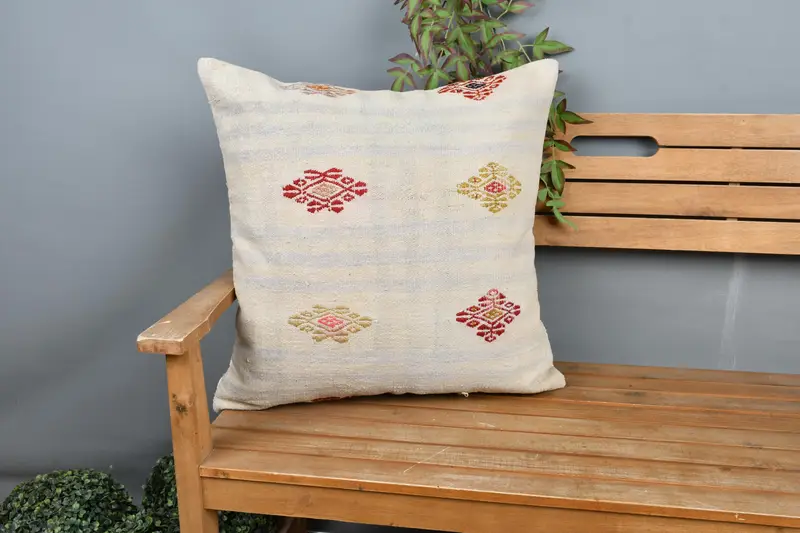 Pillow, Pattern Throw Pillow Sham, Home Decor Pillow, Vintage Pillow, Handmade Kilim Cushion, 24x24 Beige Cushion, Pet Cushion Cover - 1