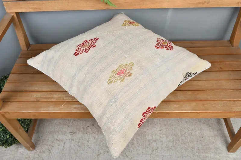 Pillow, Pattern Throw Pillow Sham, Home Decor Pillow, Vintage Pillow, Handmade Kilim Cushion, 24x24 Beige Cushion, Pet Cushion Cover - 2