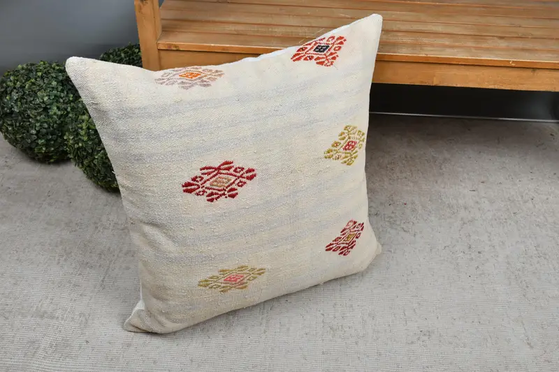 Pillow, Pattern Throw Pillow Sham, Home Decor Pillow, Vintage Pillow, Handmade Kilim Cushion, 24x24 Beige Cushion, Pet Cushion Cover - 7
