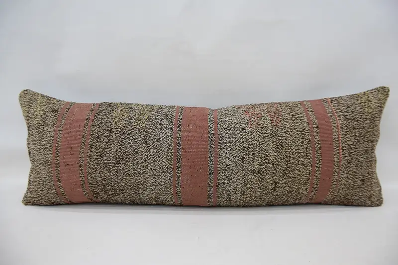 Farmhouse Cushion Case, Pillow Sham, Gift Pillow, Boho Pillow, Ethnical Kilim Rug Pillow, 12x36 Beige Pillow Case, Bohemian Cushion Pillow - 1