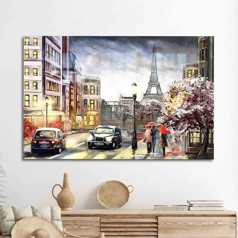 プリントガラス: エレガントなパリのエッフェル塔都市景観デザイン